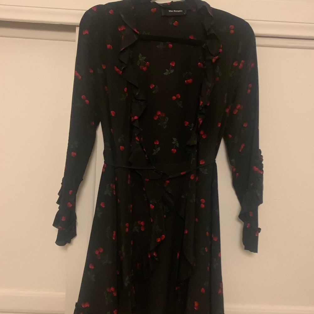 The Kooples Silk Black Wrap Dress with Cherry Motif